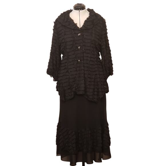 Come N See Black Ruffle Sequin Chiffon Jacket 2 PC Dress (Size 2X, NWT): - Picture 1 of 14